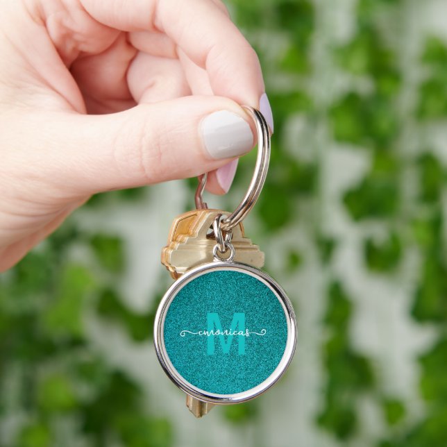 Chaveiro Nome Monograma Personalizado com Brilho Azul (Mão)