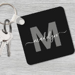 Chaveiro Nome Monograma Preto Branco<br><div class="desc">Crie Seu Próprio Porta-Chaves Quadrado de Monograma Preto e Branco Moderno e Elegante Personalizado.</div>