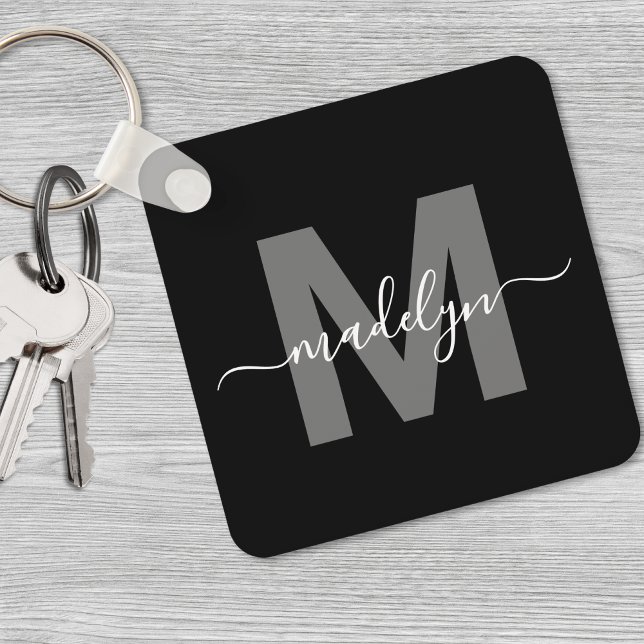 Chaveiro Nome Monograma Preto Branco (Black White Name Monogram keychain)
