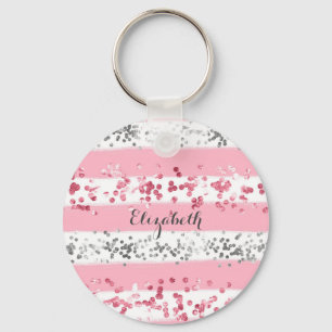 Chaveiro Nome Monograma Rosa Branco Cinza Brilho Feminino M