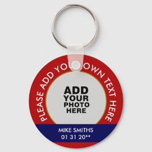 Chaveiro nome, palavras e data especial, vermelho fotográfi