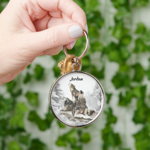 Chaveiro Nome Personalizado 3 Lobos Uivando