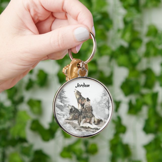 Chaveiro Nome Personalizado 3 Lobos Uivando (Mão)