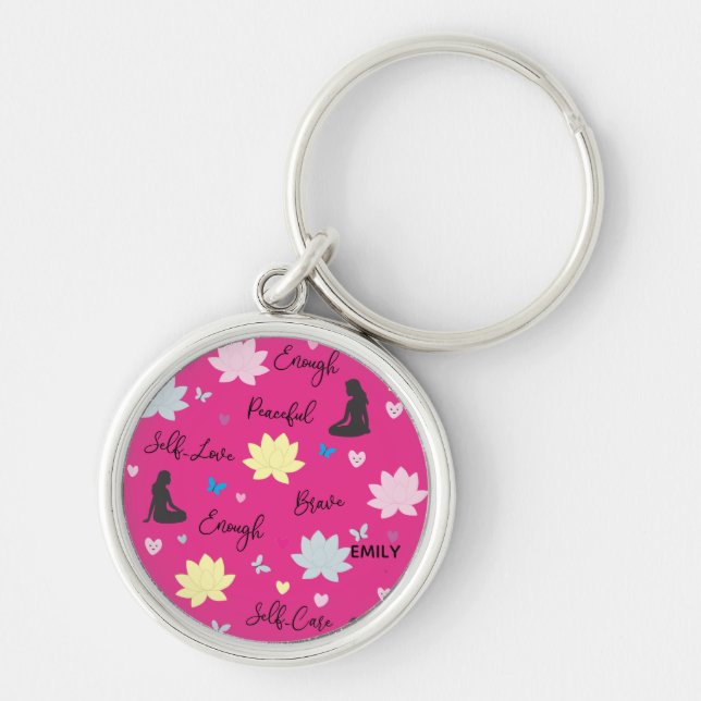 Chaveiro Nome Personalizado Amor Próprio Floral Rosa  (Frente)