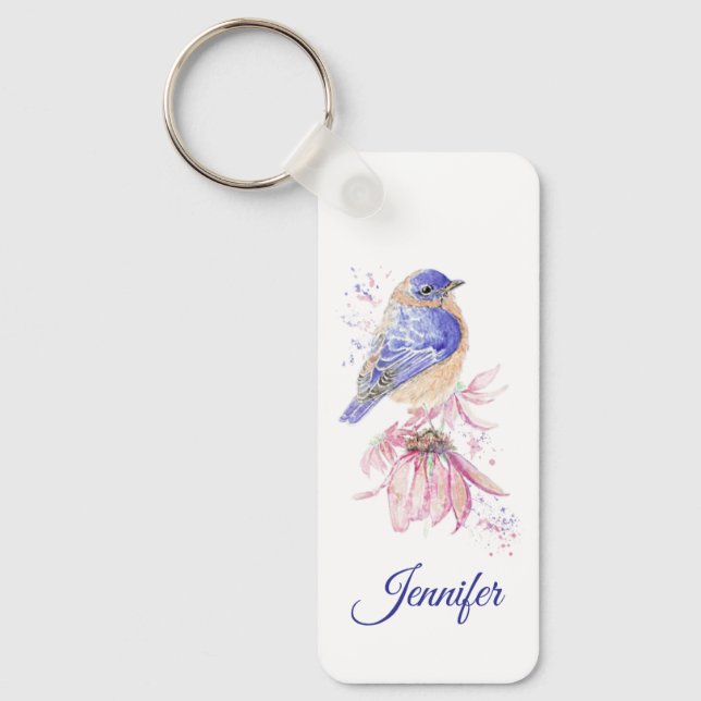 Chaveiro Nome personalizado Aquarela Bluebird Garden Bird A (Frente)