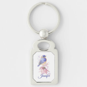 Chaveiro Nome personalizado Aquarela Bluebird Garden Bird A