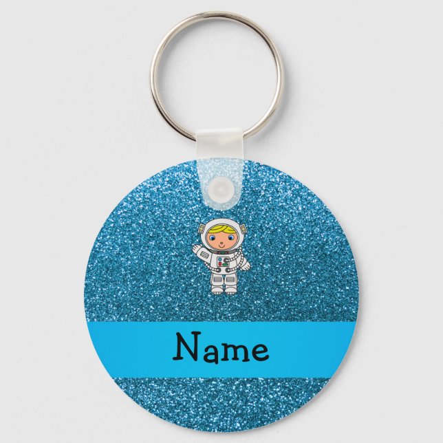 Chaveiro Nome personalizado astronauta brilho azul do céu (Frente)
