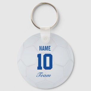 Chaveiro Nome personalizado azul branco da bola de futebol