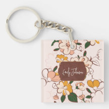 Nome Personalizado Boêmio Floral Pêssego Rótulo No
