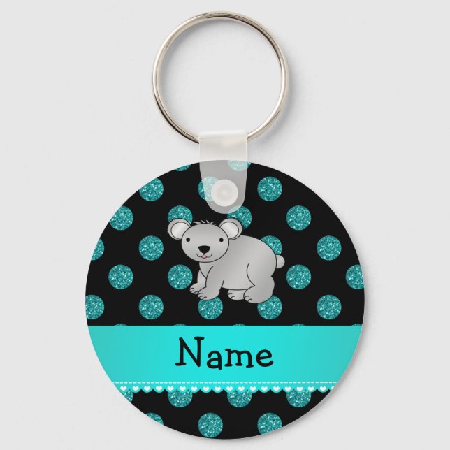 Chaveiro Nome personalizado bolinhas koala turquoise (Frente)
