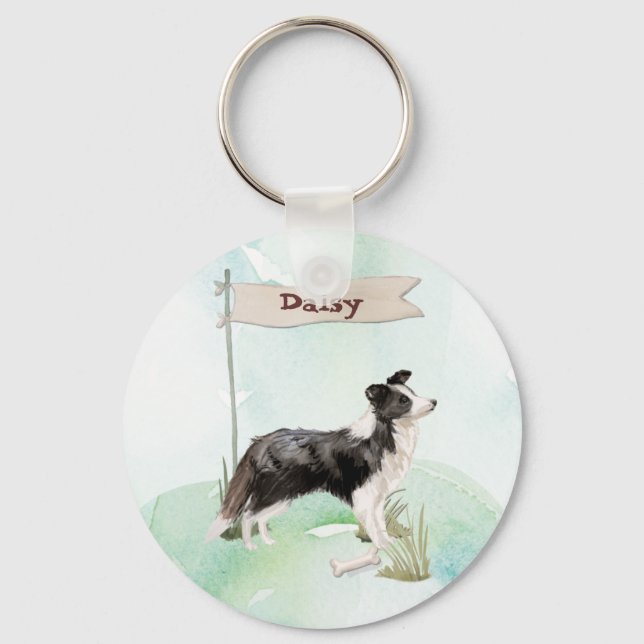 Chaveiro Nome Personalizado Border Collie Cão de Estimação (Frente)