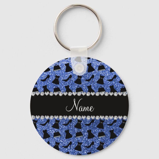 Chaveiro Nome personalizado brilho azul salto alto da bolsa (Frente)