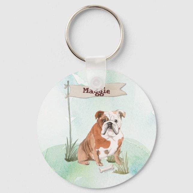 Chaveiro Nome Personalizado Cão-de-Pera Inglês Buldogue (Frente)