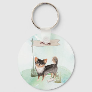 Chaveiro Nome Personalizado Cão-Pet Chihuahua de Longa Cabe