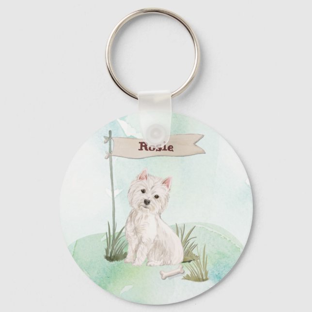 Chaveiro Nome Personalizado Cão Pet Westie (Frente)