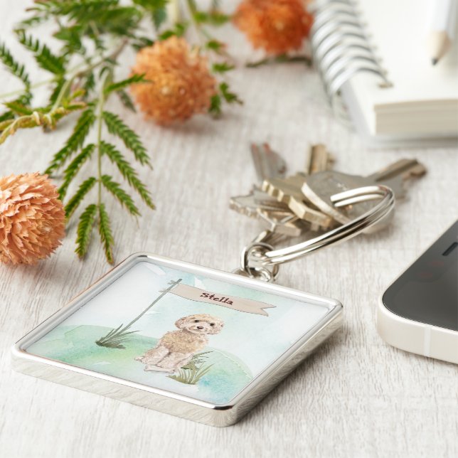 Chaveiro Nome Personalizado Champagne Cockapoo Pet Dog (Lateral)