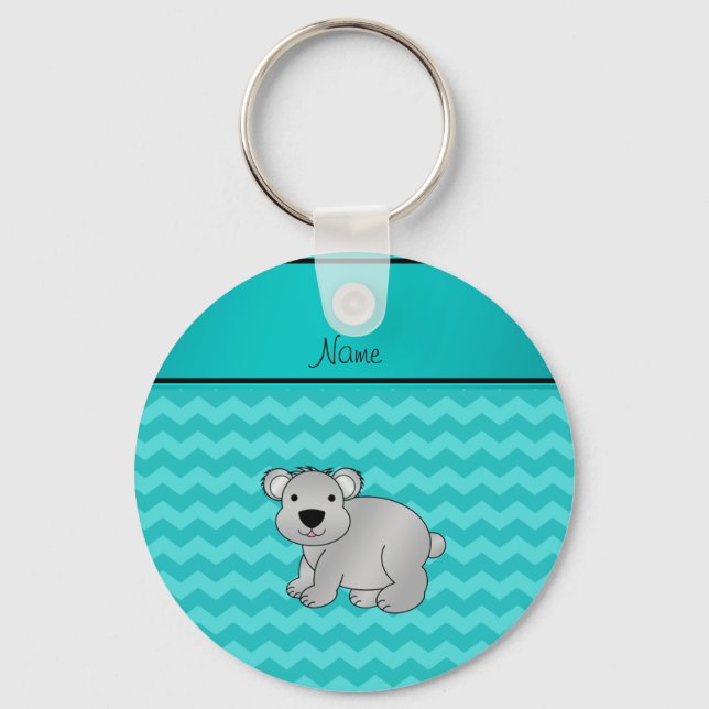 Chaveiro Nome personalizado cinza koala turquoise chevrons (Frente)