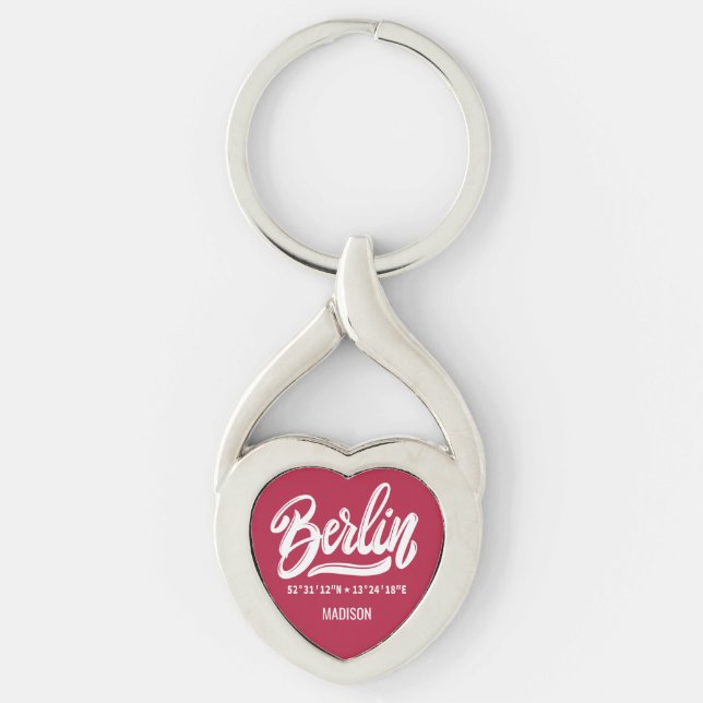 Chaveiro Nome Personalizado & Cor Berlim Alemanha Coordenad (Frente)