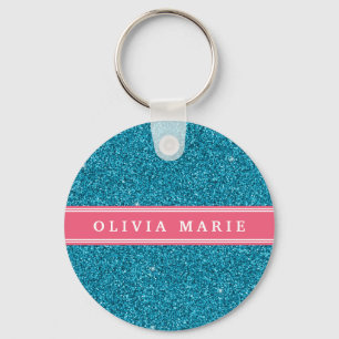 Chaveiro Nome Personalizado Cor-de-Rosa Azul (faux)