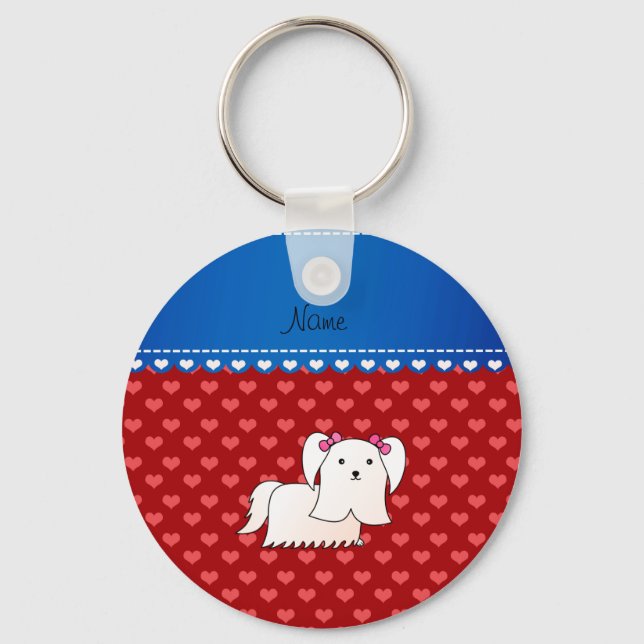 Chaveiro Nome personalizado corações vermelhos malteses (Frente)