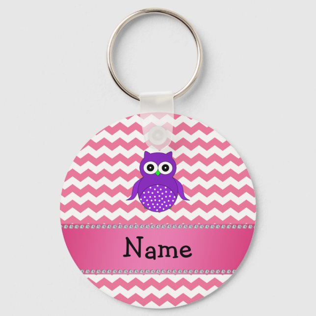 Chaveiro Nome personalizado coruja-rosa-coruja-rosa-chevron (Frente)
