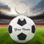 Chaveiro Nome Personalizado da Bola de Futebol<br><div class="desc">Digite um nome. Um presente aos seus amigos. Arte digital com o tema futebol. Preto & Branco. Arte por José Ricardo</div>