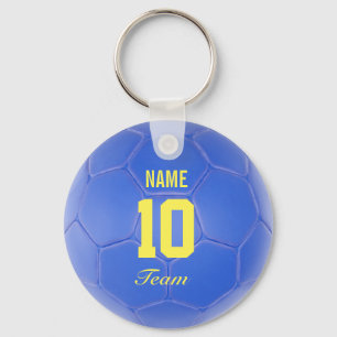 Chaveiro Nome Personalizado da Bola de Futebol Amarelo Azul