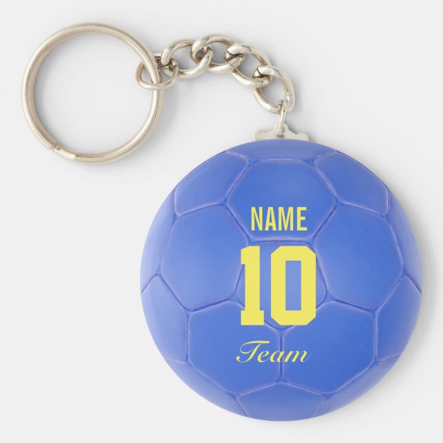 Chaveiro Nome Personalizado da Bola de Futebol Amarelo Azul (Frente)