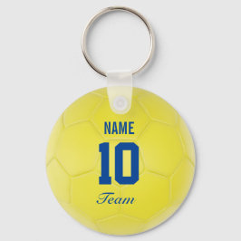 Chaveiro Nome Personalizado da Bola de Futebol Azul Amarelo