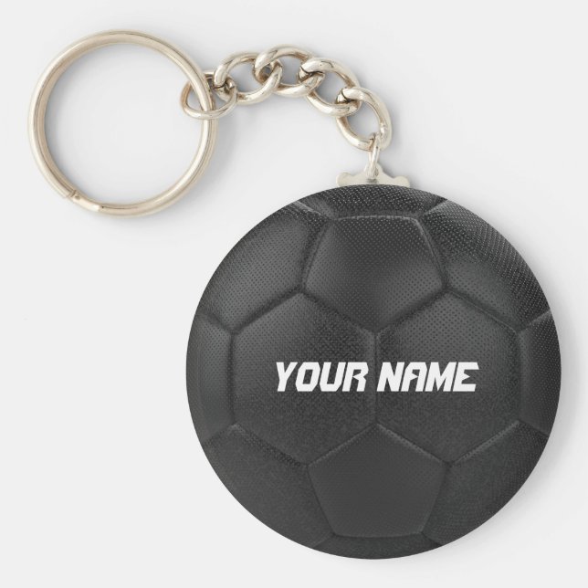 Chaveiro Nome Personalizado da Bola de Futebol Preta (Frente)