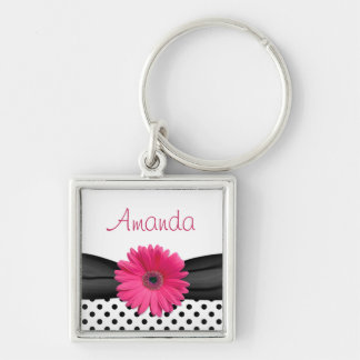 Chaveiro Nome personalizado da Bolinhas Negra Rosa Gerbera
