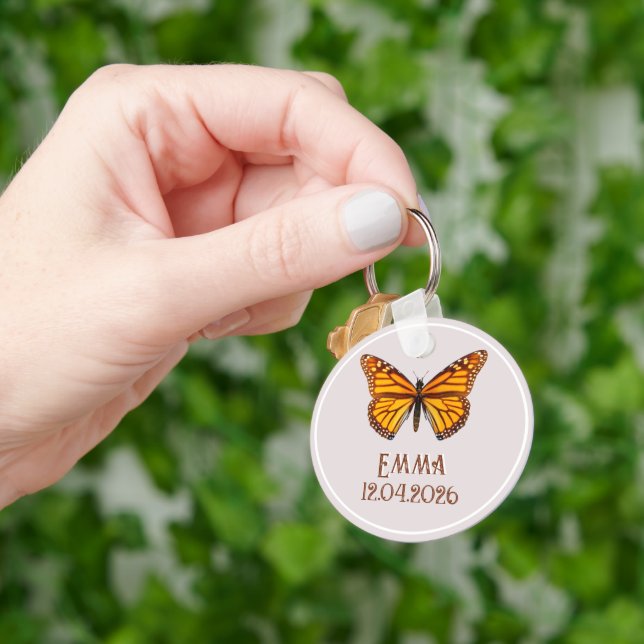 Chaveiro Nome Personalizado da Borboleta Monarca Data Arte (Mão)