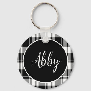 Chaveiro Nome Personalizado da Xadrez do Tartan Preto e Bra