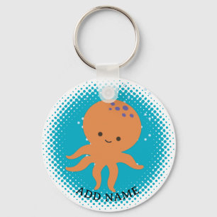 Chaveiro Nome Personalizado de Cartoon Azul de Octopus