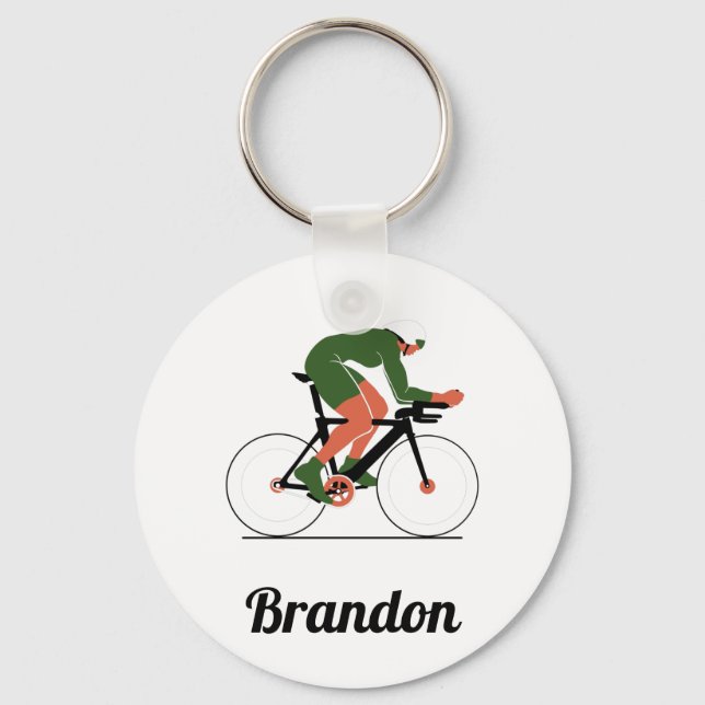 Chaveiro Nome Personalizado de Ciclista de Ilustração de Ci (Frente)