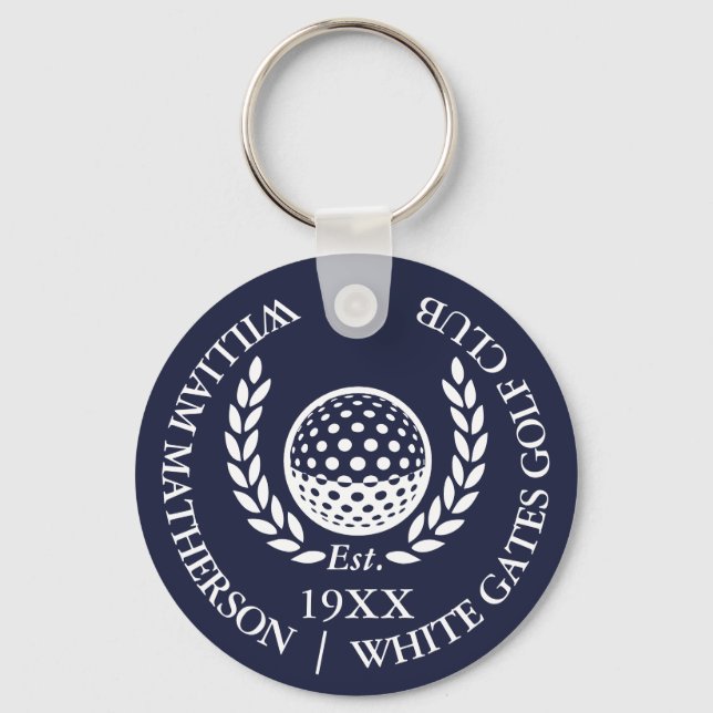 Chaveiro Nome Personalizado de Clube de Golfe Clássico Azul (Frente)