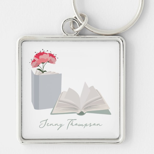 Chaveiro Nome Personalizado de Leitura de Livros Botânicos  (Frente)