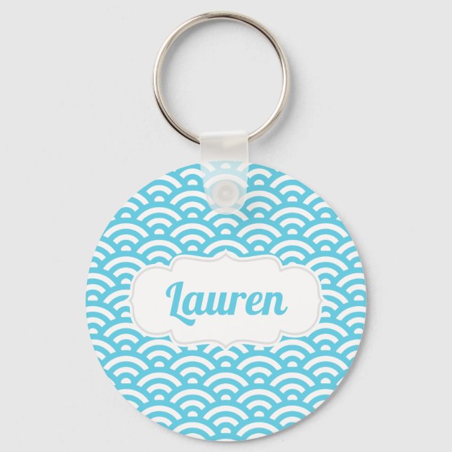 Chaveiro Nome Personalizado de Onda Azul Claro (Frente)
