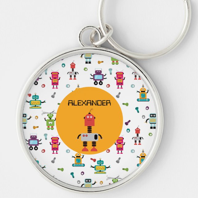 Chaveiro Nome Personalizado de Robôs Multicolores Cute Cria (Frente)