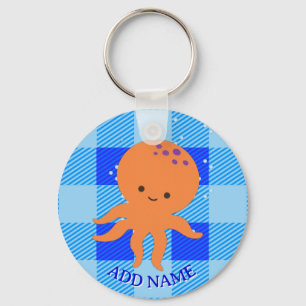 Chaveiro Nome Personalizado de Xadrez Azul de Octopus de Cu