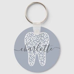 Chaveiro Nome Personalizado Dental Leopard Impressão Dente 