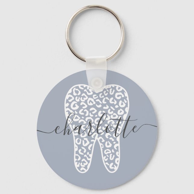 Chaveiro Nome Personalizado Dental Leopard Impressão Dente  (Frente)
