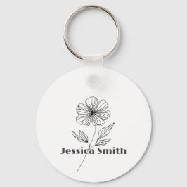 Chaveiro Nome personalizado Desenho da Linha de Flor Minima