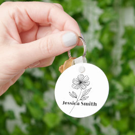 Chaveiro Nome personalizado Desenho da Linha de Flor Minima