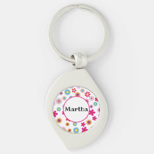 Chaveiro Nome Personalizado Diversão Feliz Flores Coloridas