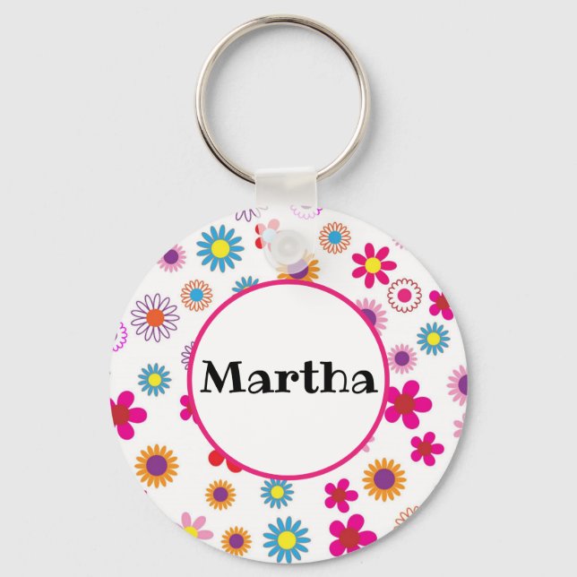 Chaveiro Nome Personalizado Diversão Feliz Flores Coloridas (Frente)