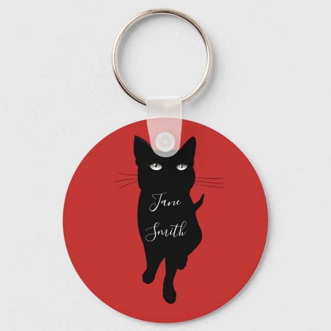 Chaveiro Nome personalizado do amante de gato preto (Frente)