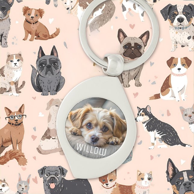 Chaveiro Nome personalizado do amor de cão-galinha com foto (Criador carregado)