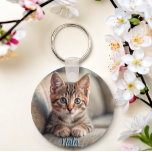 Chaveiro Nome personalizado do amor do gato de foto do pet<br><div class="desc">Esta chaveiro encantadora mostra uma silhueta do seu gato querido e pode ser personalizada com o nome em ambos os lados. É uma maneira ideal de manter um lembrete especial do seu amigo felino com você sempre. Perfeito como presente para um companheiro de gata ou um tesouro para si mesmo,...</div>