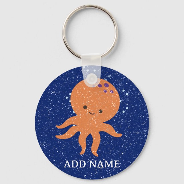 Chaveiro Nome Personalizado do Cartoon de Octopus Cute de I (Frente)
